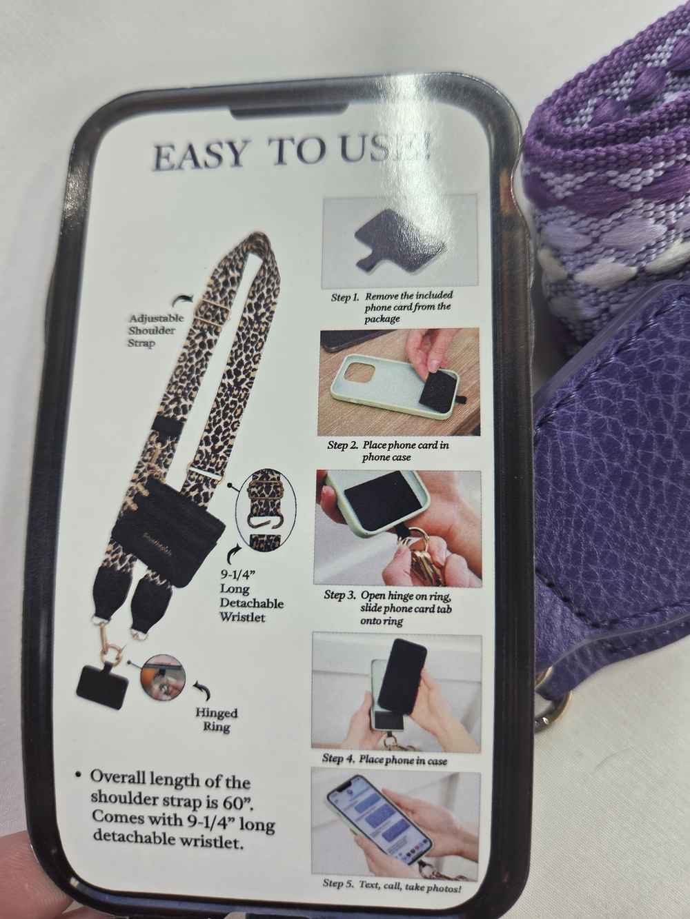 Save The Girls Purple Woven Wristlet Phone Strap with Zipper Pouch - Picture 3 of 4